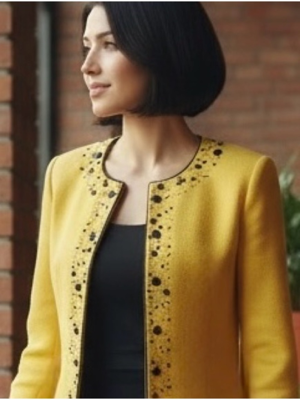 St. John Yellow Knit Jacket with Black Trim